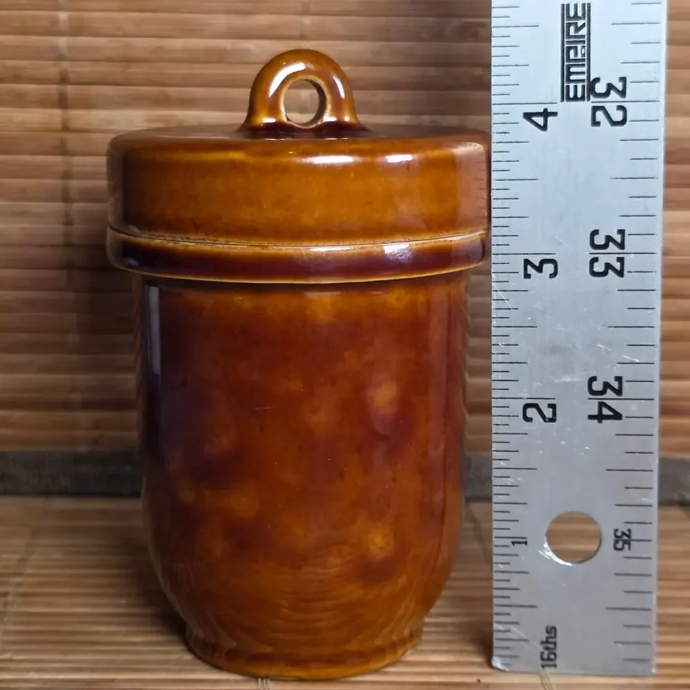 Vintage Kitchener England Brown Stoneware Egg Coddler Covered Egg Cup